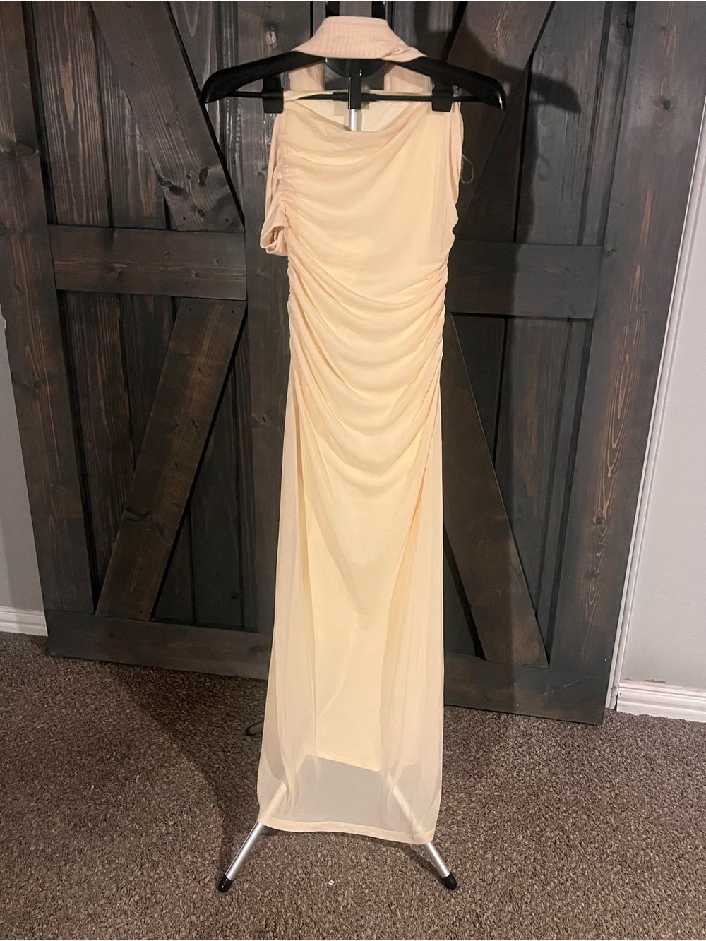 Peppermayo One-Shoulder Ruched Cream Maxi Dress